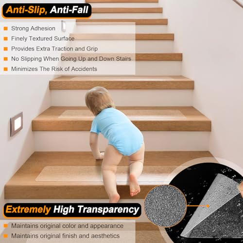 Clear Non Slip Stair Treads for Wooden Steps Indoor 5 Pack 6" x 30" Pre