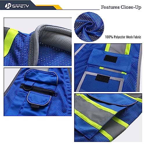 Hi Vis Safety Vest for Men Women Cushioned Collar JK101 Blue L