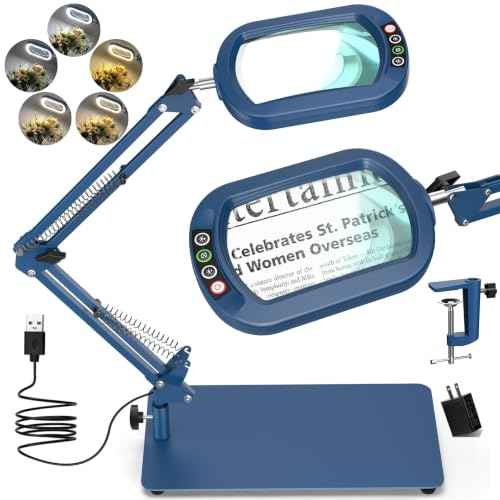 12X Square Magnifying Glass with Light and Stand
