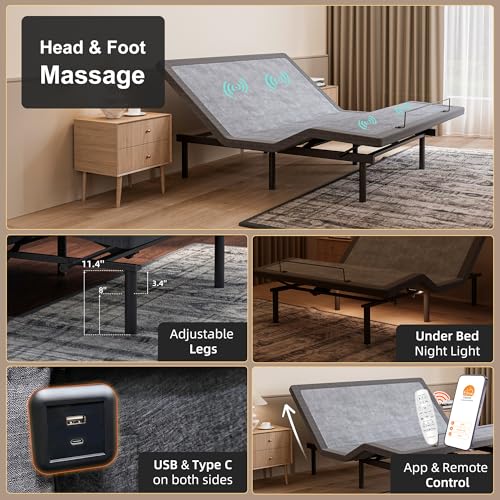 Adjustable Bed Frame + 12" Hybrid Mattress Split King (27 Count)