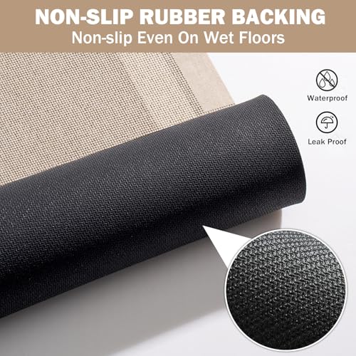 Non Slip Bath Mat Thin Bathroom Rugs Fit Under Door Beige 16"x 24"