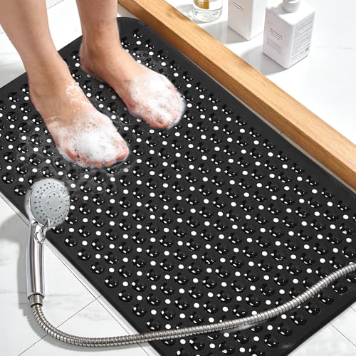 Large Shower Mat Bathtub Mat Bath Mat Non Slip Black 21.5"x33.5"