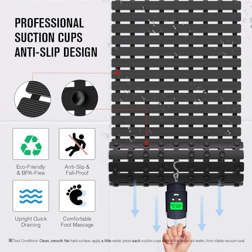 Bath Tub Shower Mat Non Slip Bathtub Mats for Bathroom Shower Floor Mat Bath Mats for Shower Tub Anti Slip Shower Mat with Drain Hole and Large Suction Cups