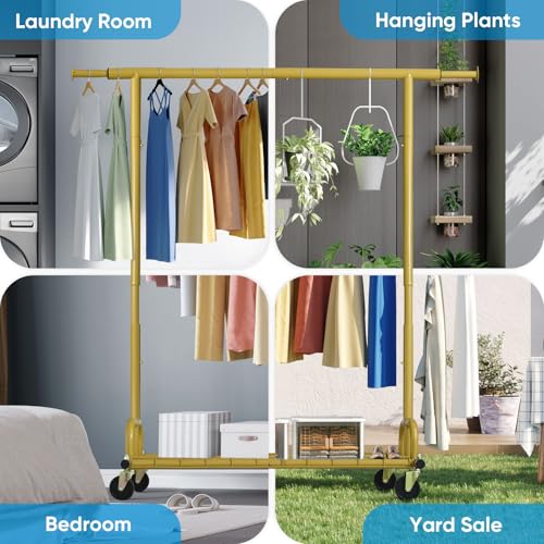 Clothing Rack Gold Clothes Rack Heavy Duty Garment Rack for Hanging Clothes 525LBS Commercial Clothing Racks with Wheels for Bedroom - Bel Marant