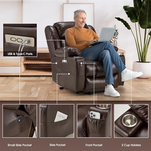 Large Power Lift Recliner Leather Chair Sofa with Massage & Heat