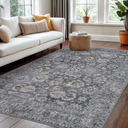 4x6 Rug Washable Area Rugs Vintage Floral Grey