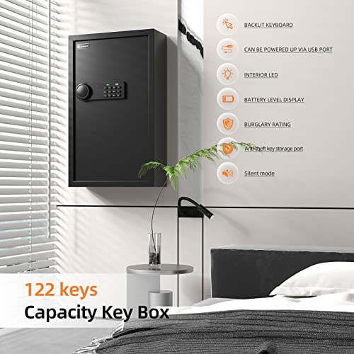 122 Keys Key Lock Box Wall Mount with Advanced Anti