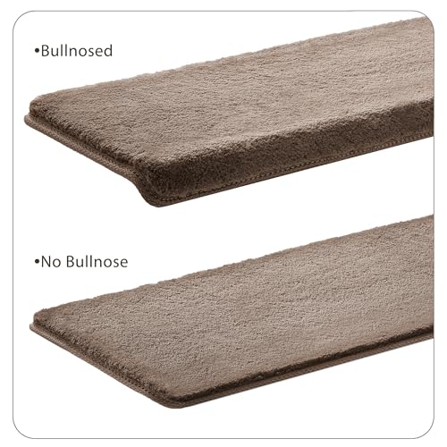 Bullnose Carpet Stair Treads Ultra Plush Brown 2 Pcs (3.96 Sq Ft) - Bel Marant