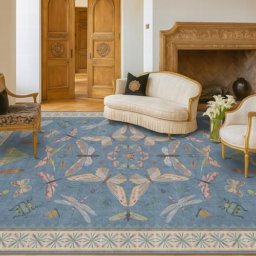 6x9 Blue Floral Rug for Dining Room Table (54 Sq Ft)