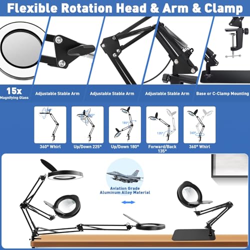 15X Magnifying Glass with Light & Stand