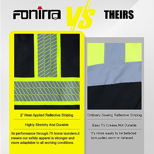 Men's High Visibility Safety ANSI Class 3 Lined Fleece Hoodie Sweatshirt with Black Bottom Jumper Workwear for Men