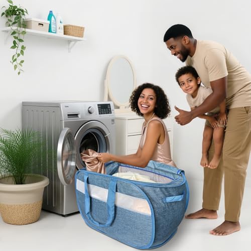 Upgraded 100L Extra Large Mesh Pop Up Laundry Hamper with Lid and Handles. XL Closet Storage Bins - Bel Marant
