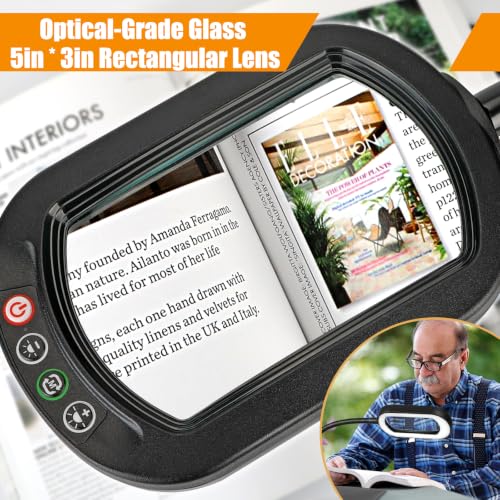 13X Rectangle Magnifying Glass with Light and Stand