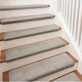Bullnose Carpet Stair Treads Ultra Plush Cream Gray 7 Pcs (16.6 Sq Ft)