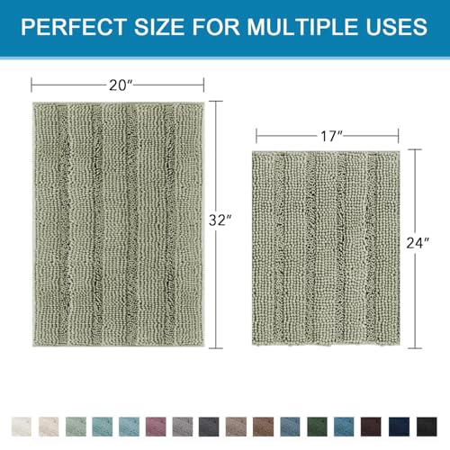 Bathroom Rug Sets 2 Piece Bath Mats Non Slip Thick Soft Chenille Striped Bath Rug achine Washable Shower Floor Rugs for Tub (7.27 Sq Ft)