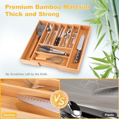 Large Premium Bamboo Silverware Organizer