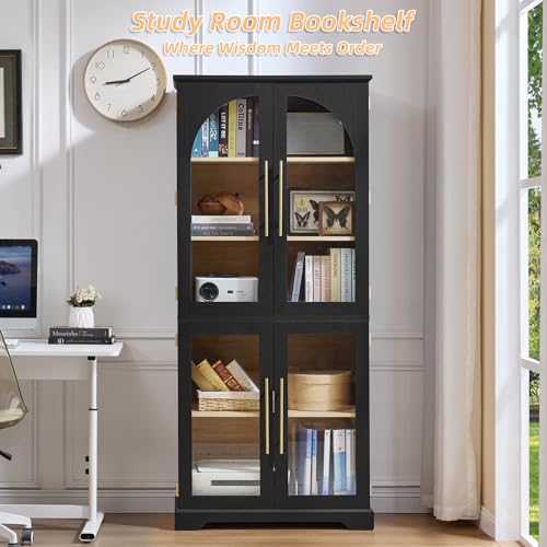 72" Tall Bookshelf with 4 Curved Glass Doors