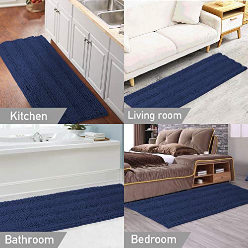 Bath Rug Runner for Bathroom 59inx 20in Extra Large Navy Blue Striped Bath Mat Runner Slid Resistant Oversize Non