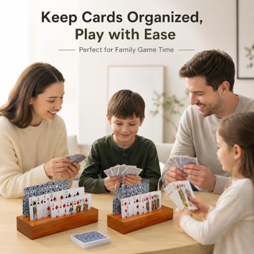 Card Holders for Playing Cards Holder Stand Wood Playing Card Holder for Kids Canasta Holder for Adults Seniors Card Deck Crowns Uno Games Set of 6 (2 Count)