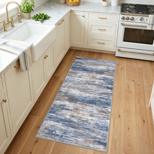 Kitchen Runner Rug for Hallway Modern Runner Rug 2x5 Blue Rust