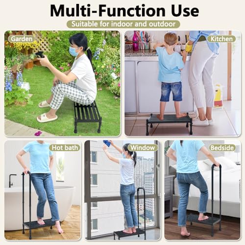 Medical Step Stool with Handle SUV Car Elderly Handicap Steps for RV Mobile Home with Handrail for Adults Seniors Bariatric Metal Stepping Stool Safety Step Assist Adjustable 300lb Foot Stool