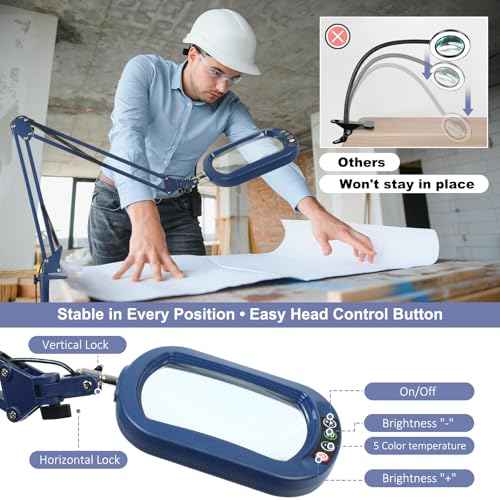 14.35" Large Magnifying Glass with Light and Clamp