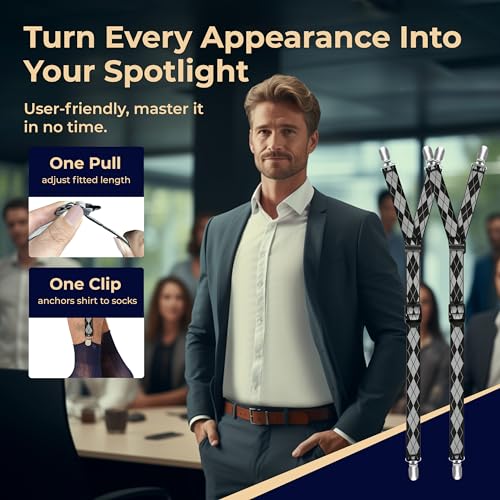 Shirt Stays wtith Non Slip Metal Clips Comfortable & Durable Elastic Bands Easy to Attach Great for Professionals