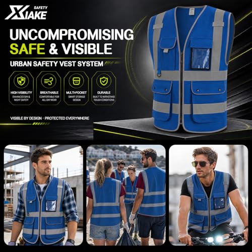 8 Pockets High Visibility Class 2 Reflective Safety Vest for Men & Women Meets ANSI Standards