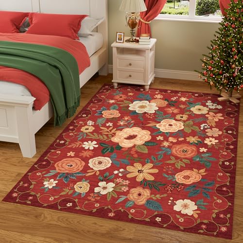 3x5 Area Rug Floral Washable Rug for Bedroom Non Slip (15 Sq Ft)