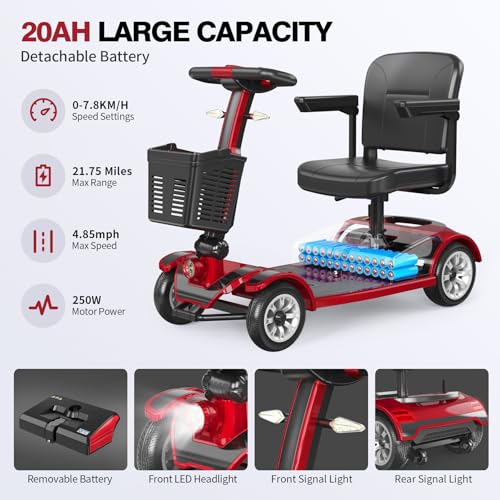 4 Wheel Folding Mobility Scooter 22Mi Range 418LBS Large Size