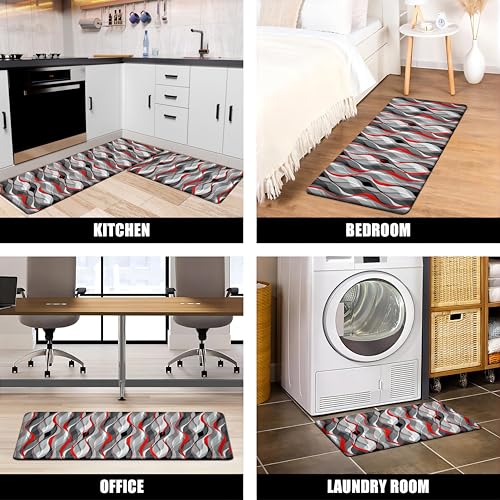 Kitchen Mats for Floor Modern Abstract kitchen rugs Grey and Red Stripe Anti Fatigue Kitchen Mats Waterproof Floor Mats Cushioned Non
