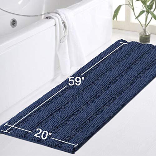 Bath Rug Runner for Bathroom 59inx 20in Extra Large Navy Blue Striped Bath Mat Runner Slid Resistant Oversize Non