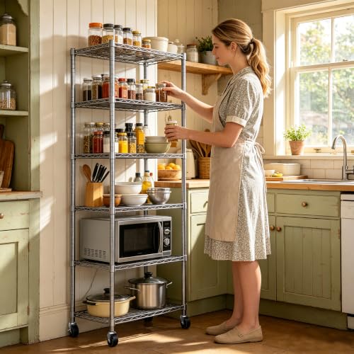 6 Wire Shelving Steel Storage Rack Adjustable Unit Shelves for Laundry Bathroom Kitchen Pantry Closet