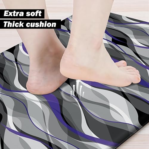 Kitchen Mats for Floor Modern Abstract kitchen rugs Grey and Purple Stripe Anti Fatigue Kitchen Mats Waterproof Floor Mats Cushioned Non