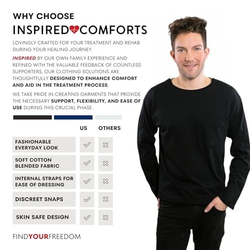 Dialysis Unisex Post Surgery & Rehab Dual Access Crew Neck Snap Shirt Full Sleeve