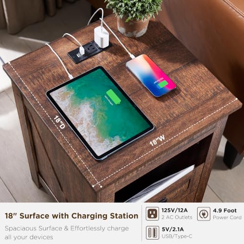 18" Farmhouse Nightstand with Charging Station