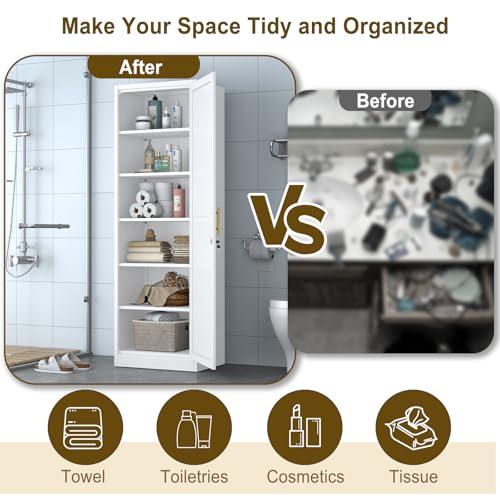 67" White Lockable Metal Storage Cabinet