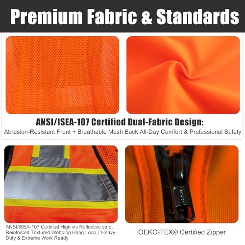 Personalized Orange Black Event Staff Vest Zipper ANSI 107 3XL