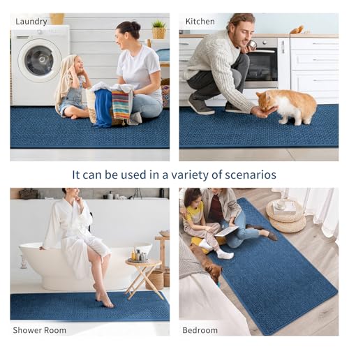 Long Kitchen Runner Rugs Kitchen Mat Non Slip Washable Blue 17"x71"