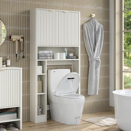 Fluted Over The Toilet Storage Cabinet 31''W Modern Above Toilet Storage Cabinet with Fluted Doors & Adjustable Shelf for Bathroom