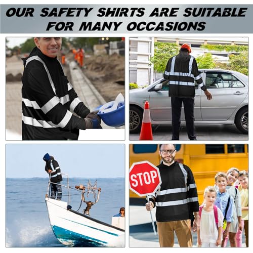 4 Pcs Reflective Safety T Shirt High Visibility Work Shirts with Hood Sun Protection Construction (4 Count)