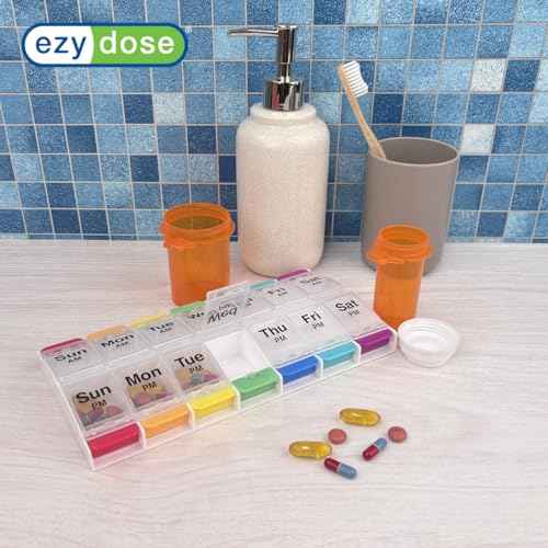Weekly (7-Day) AM/PM Pill Organizer, X-Large Medicine Box, Rainbow