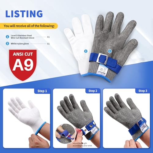 Cut Resistant Gloves Food Grade & Stainless Steel Mesh for Oyster Shucking Butcher Kitchen Meat and Fish Slicing
