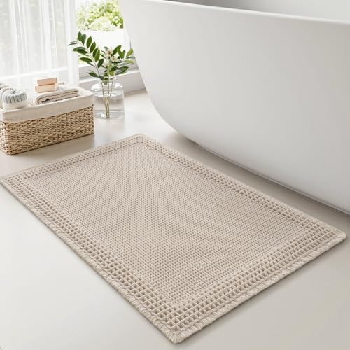Waffle Bath Mat for Bathroom Non Slip Bathroom Rugs 24x36 Pale Beige (6 Sq Ft) - Bel Marant