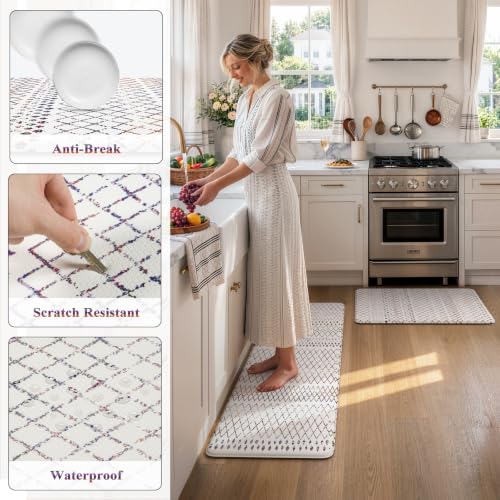 Kitchen Mats 2PC Cushioned Anti Fatigue Boho Kitchen Rugs Home Decor (2 Count)