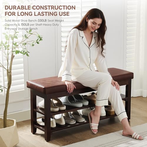 40" Shoe Bench with Leather Cushion