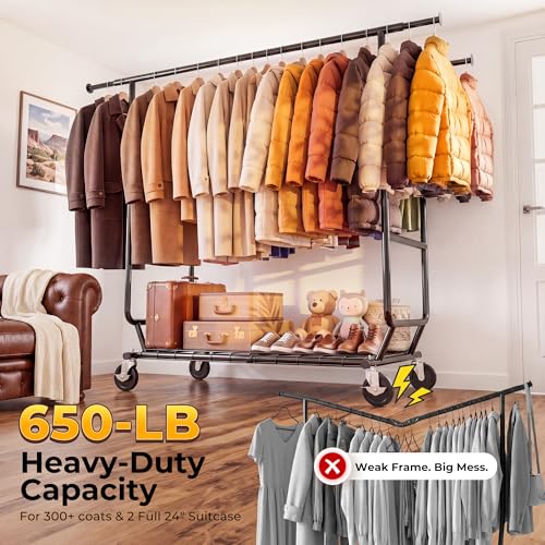 Clothes Rack Heavy Duty Clothing Rack Load 650 LBS Collapsible
