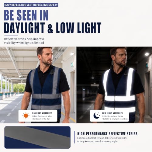Custom Safety Vest Navy with Name Text and Contact Label