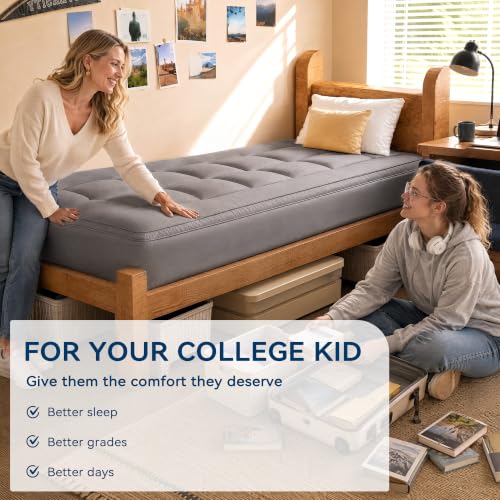Dual Layer 5 Inch Memory Foam Mattress Topper Twin XL Size for Dorm Room