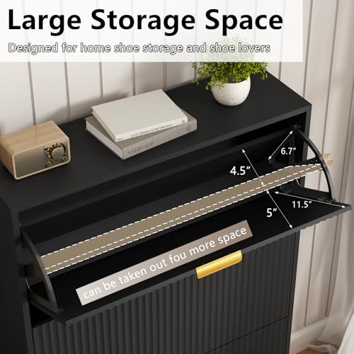 48" H Fluted Shoe Storage Cabinet with 3 Flip Drawers for Entryway